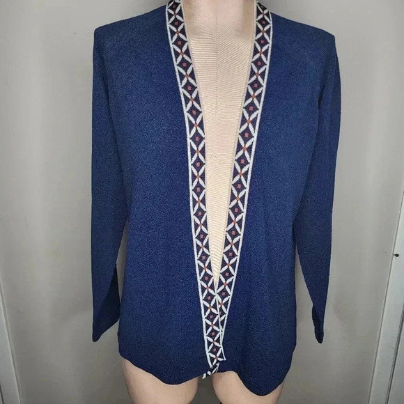 Vintage Talbott Traveler Blue Cardigan Geomtric Pattern Womens Size Medium - Picture 1 of 7